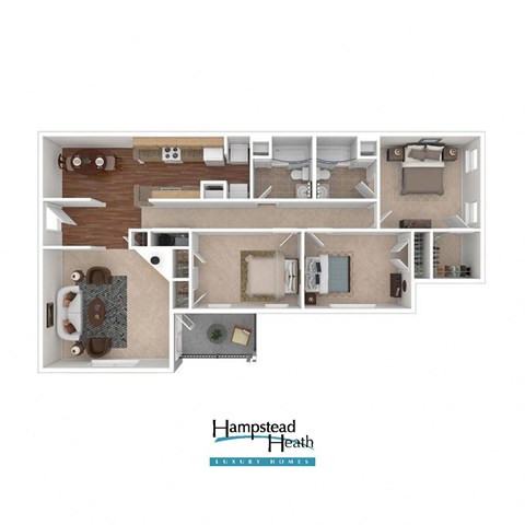 Floor plan for 3 beds, 2 baths, 1250 sqft